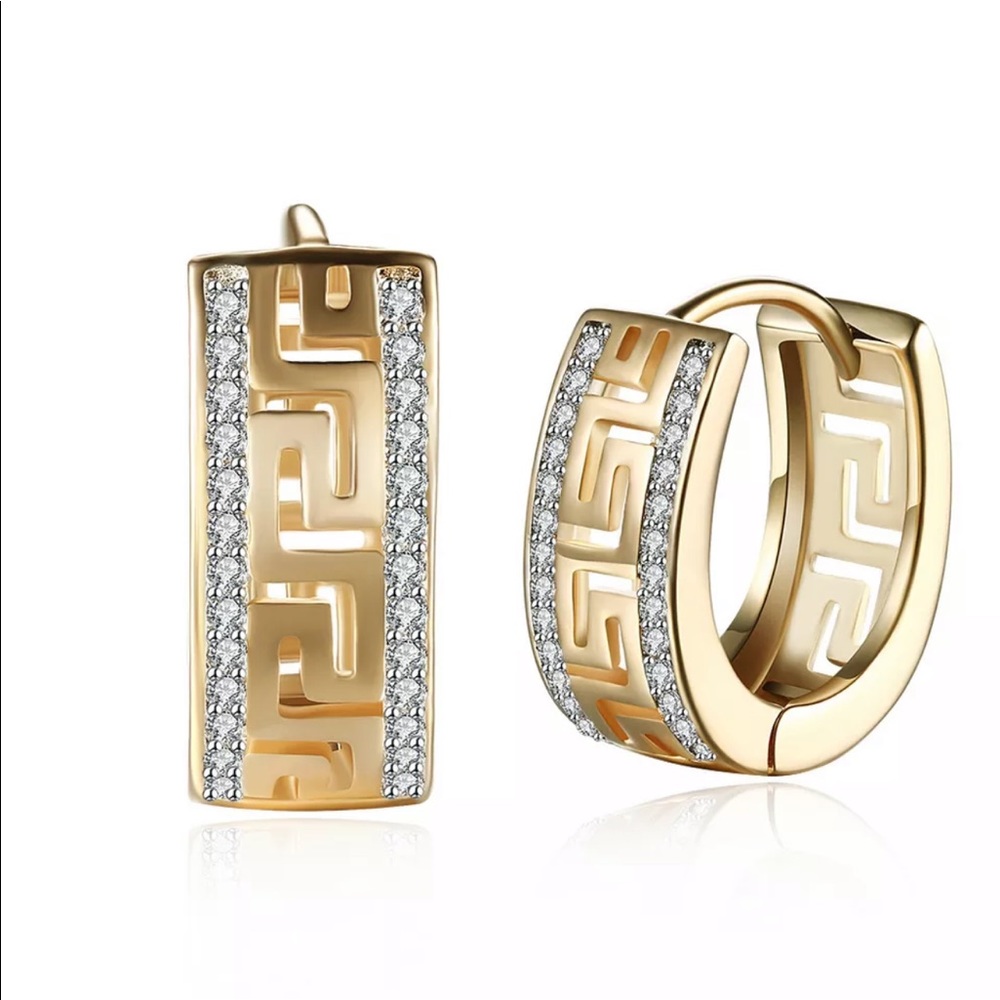 New 18K Gold Plated Greek Earrings Huggie Earring - Picture 2 of 4